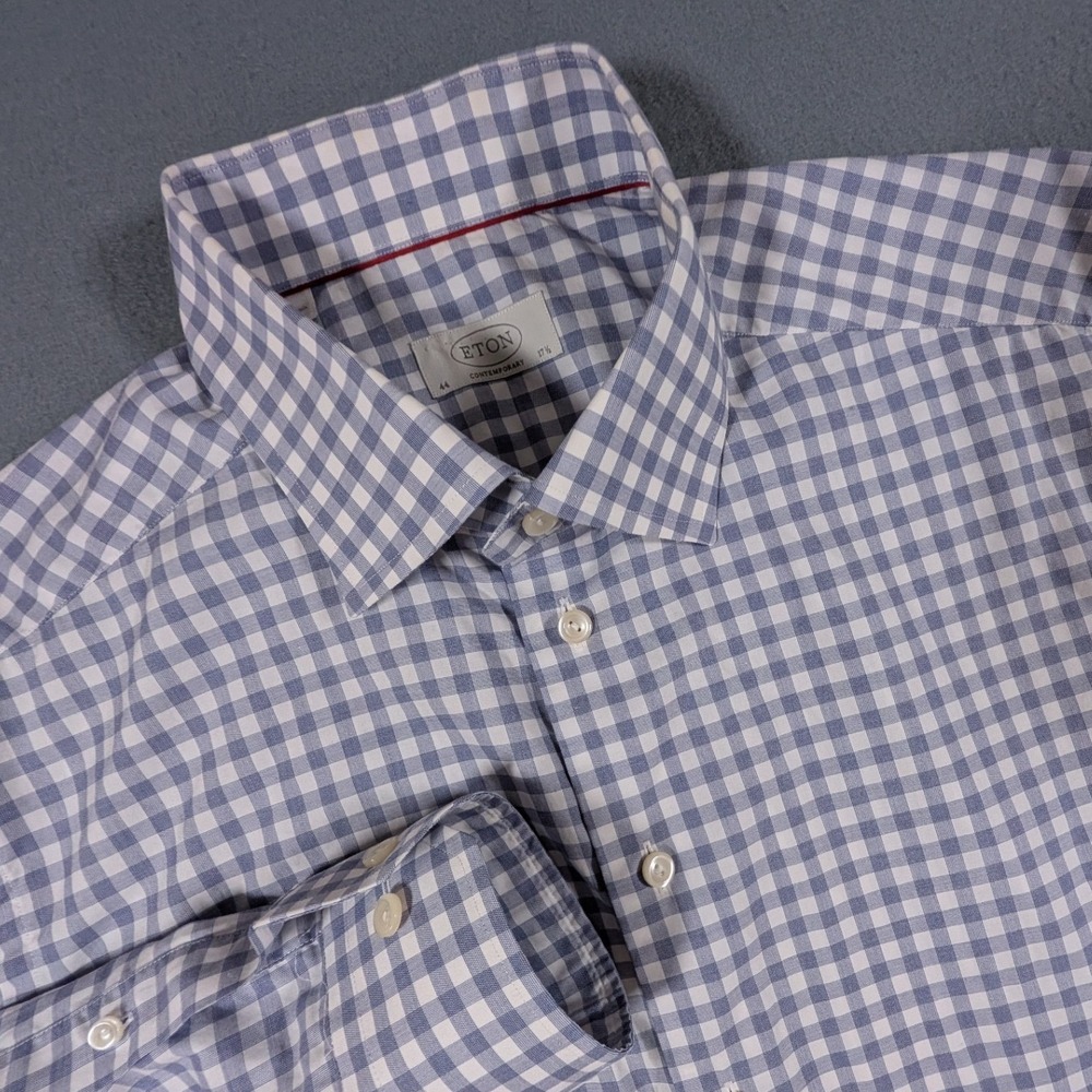 Eton Dress Shirt Mens 17.5 Contemporary Fit Gingham Check Long Sleeve